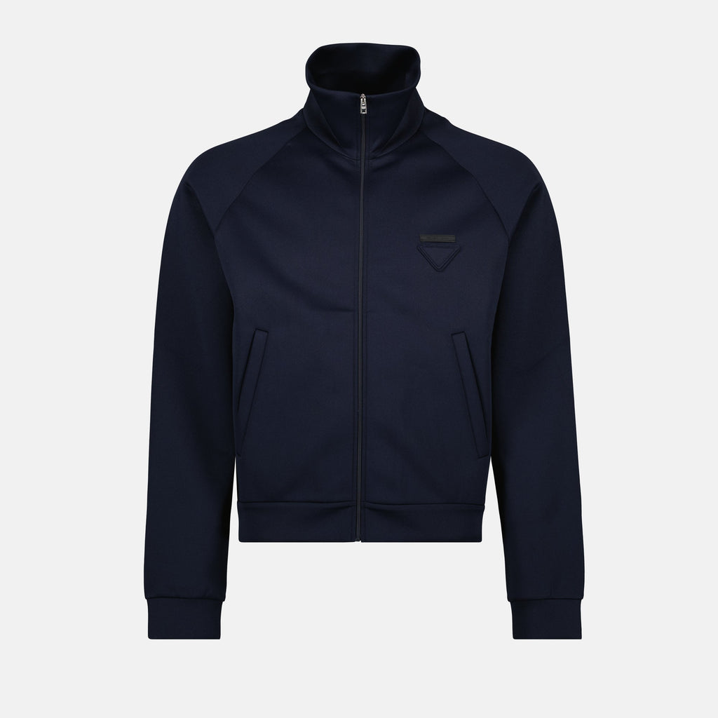 Prada jacket, technical fabric, navy zip jacket, men's outerwear, fall winter collection