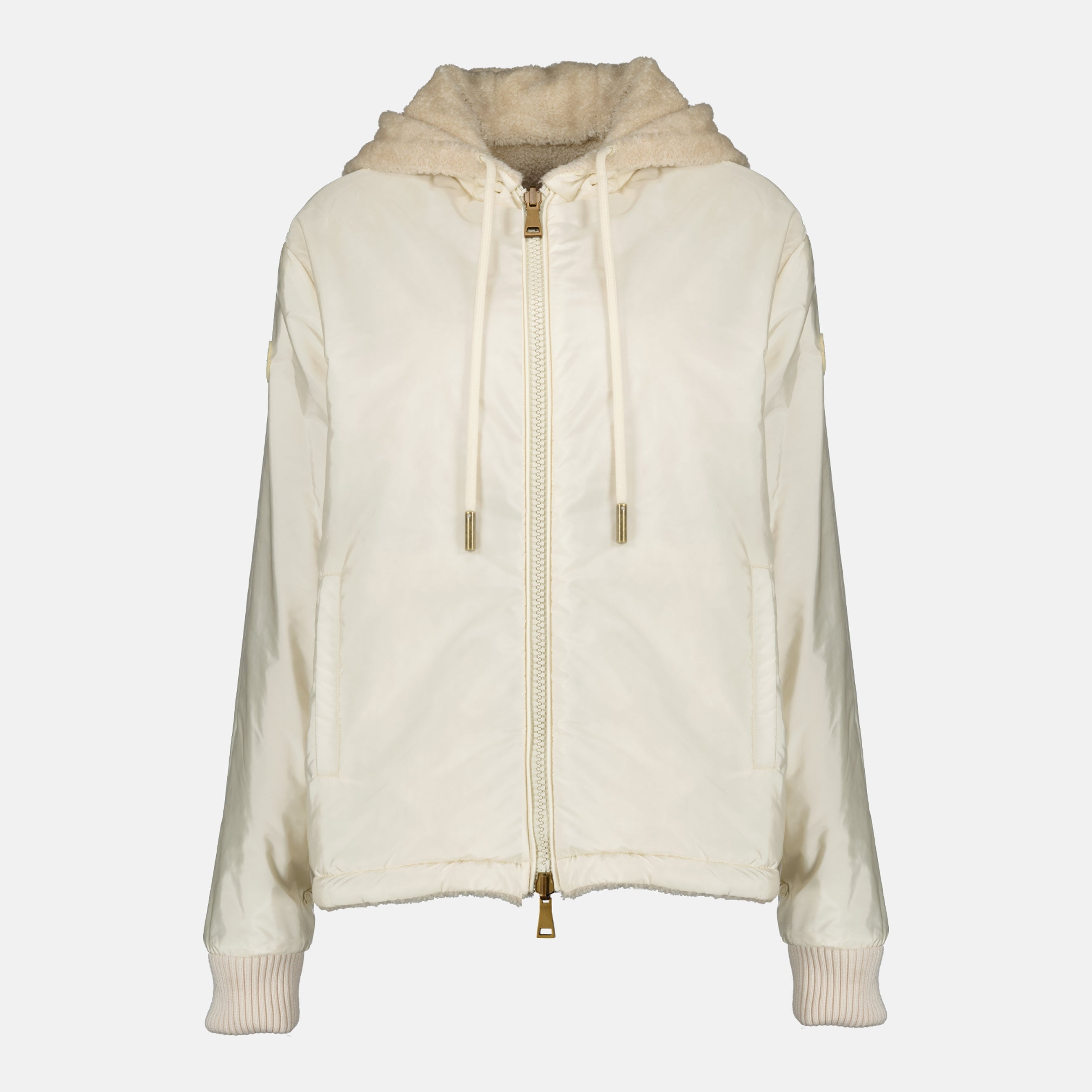 Moncler sweatshirt, teddy zip sweatshirt, reversible jacket, Autumn-Winter collection, beige sweatshirt