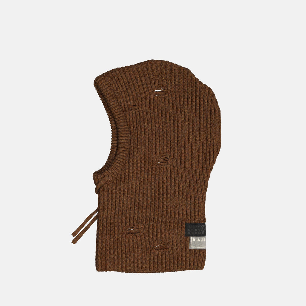 brown wool balaclava, Mm6 accessory, Autumn-Winter 2025, adjustable design, unique details