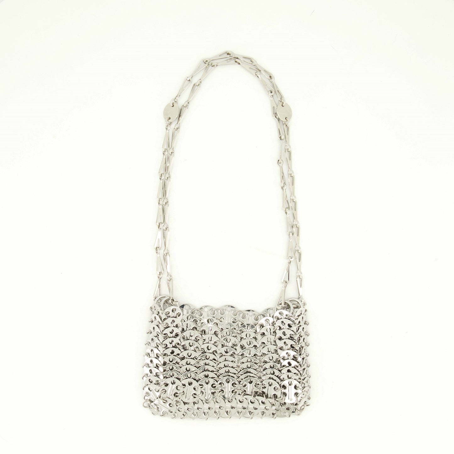 nano bag, silver metal bag, Rabanne bag, 1969 collection, polished accessory