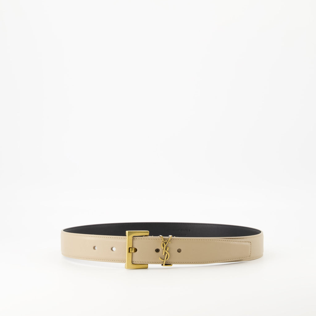 Cssandre beige belt, calfskin leather belt, adjustable belt, metallic logo belt, elegant accessories