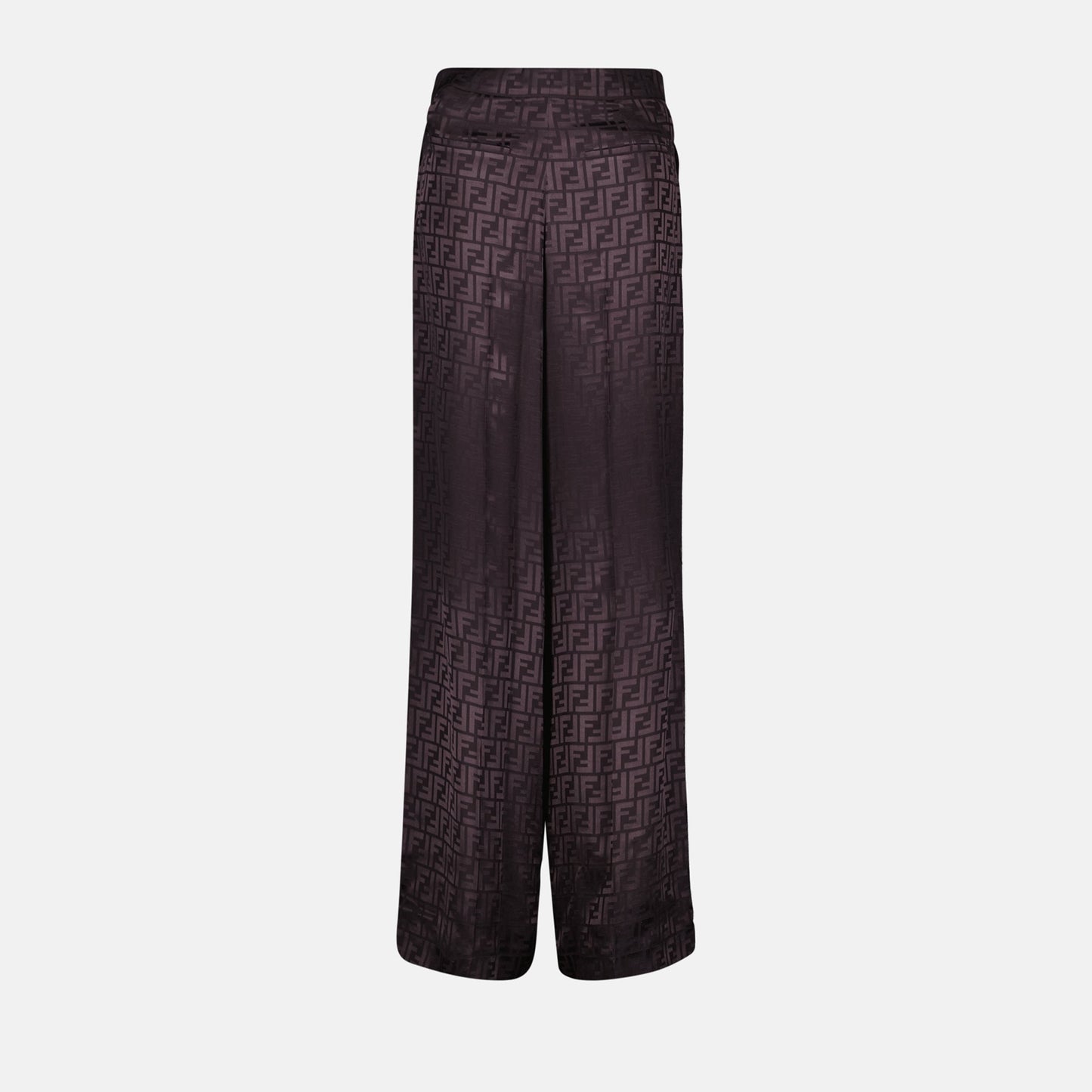 satin trousers, FF print, Fendi collection, luxury fashion, violet satin