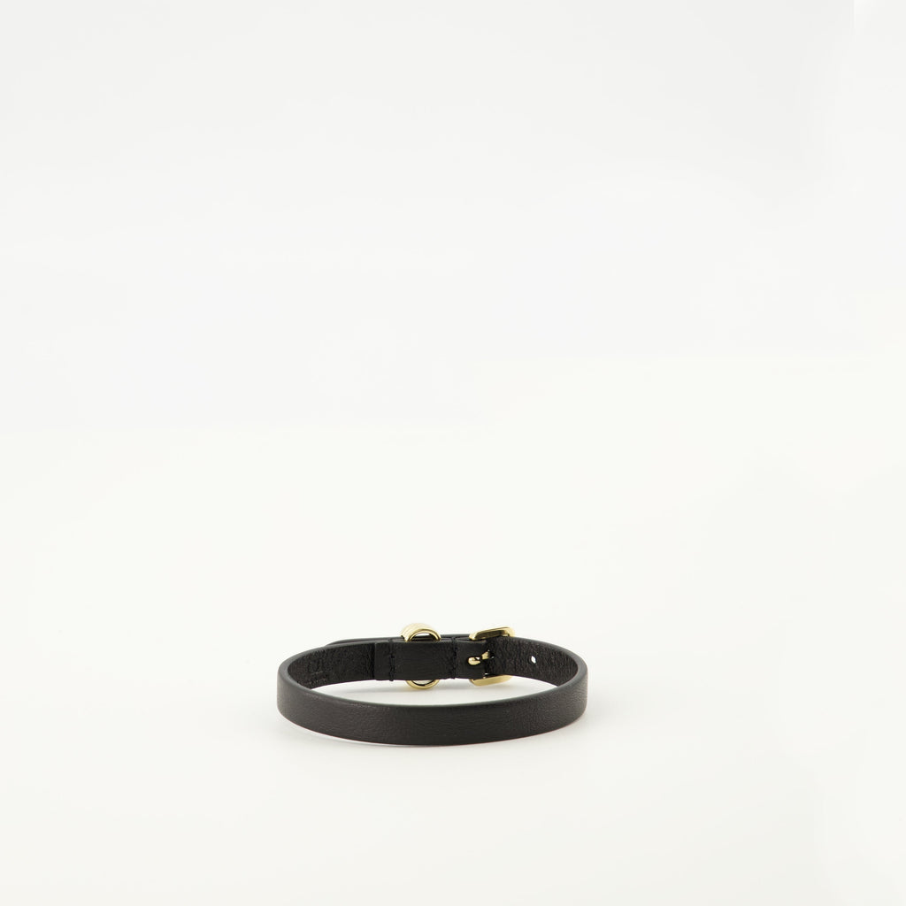 VLogo bracelet, Valentino Garavani, black leather accessory, rhinestone details, adjustable bracelet