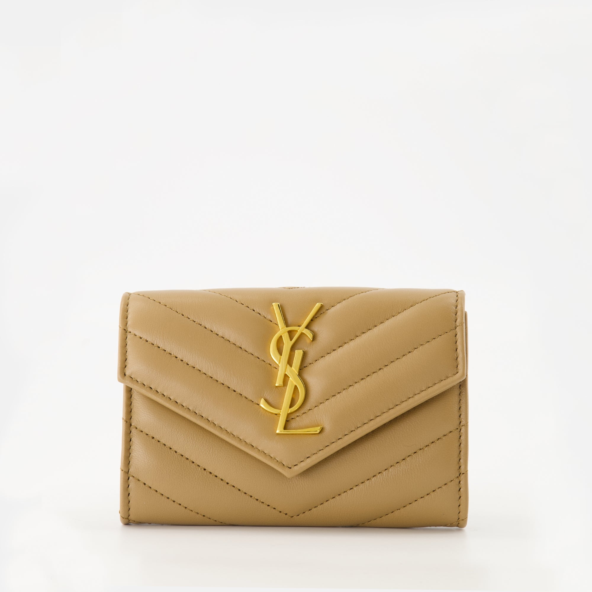 beige wallet, Saint Laurent wallet, leather wallet, luxury accessories, designer wallet