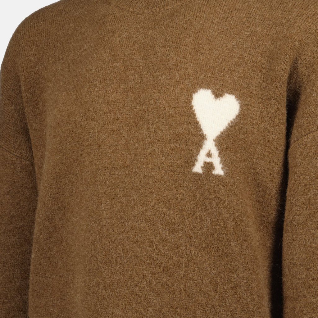 Ami Paris sweater, unisex wool pullover, Ami de Coeur, brown sweater, Autumn-Winter 2025