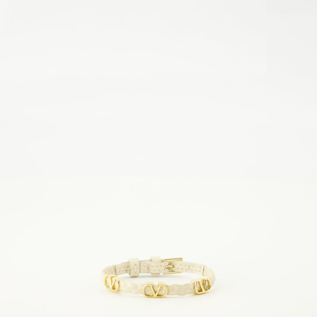 バレンティノ・ガラヴァーニの女性用ベージュVlogoレザーブレスレットの画像 - シーズン春夏2026 - 前面ビュー