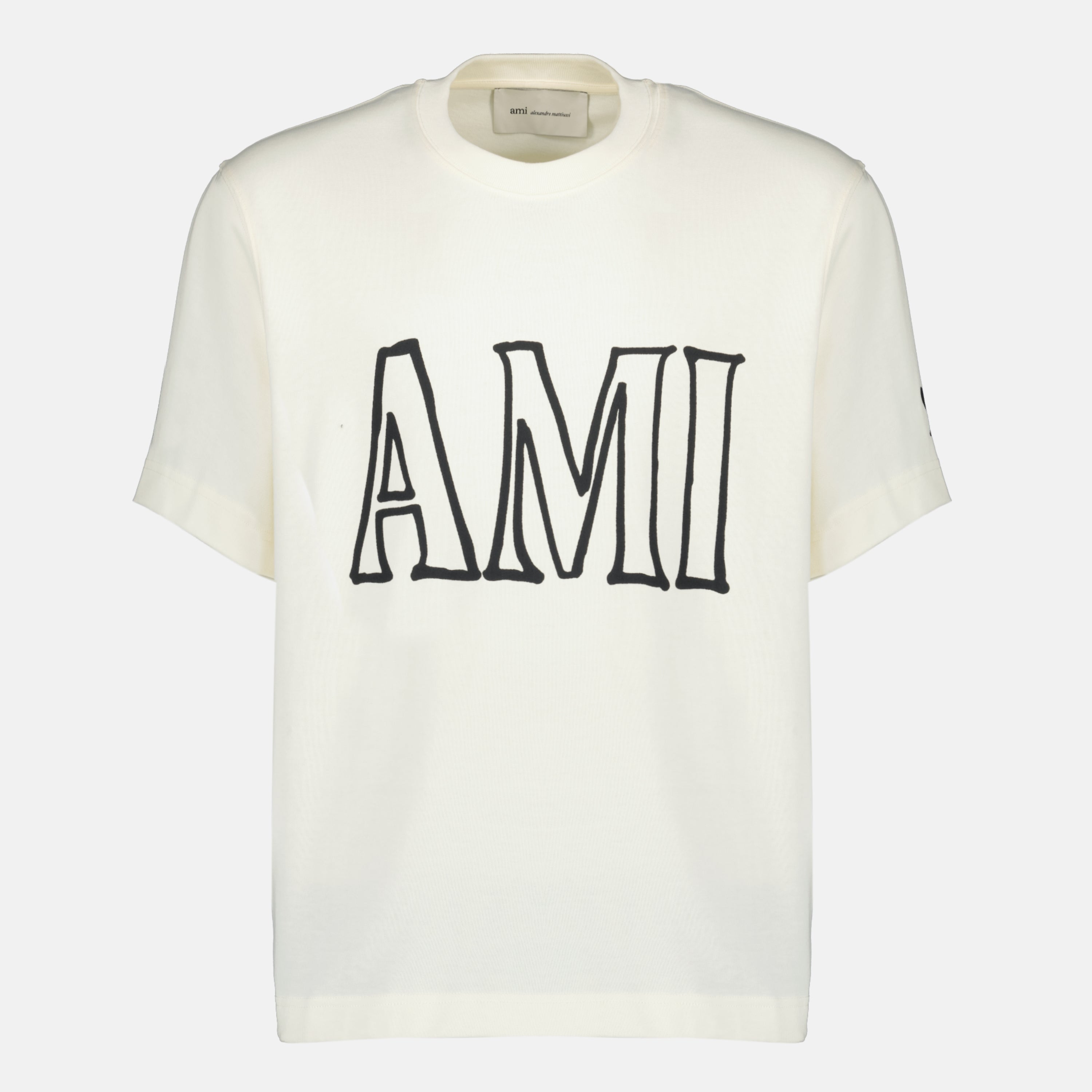 Image of Printed White T-Shirt by Ami PARIS for Unisex - Season Spring-Summer 2026 - Detail View 5