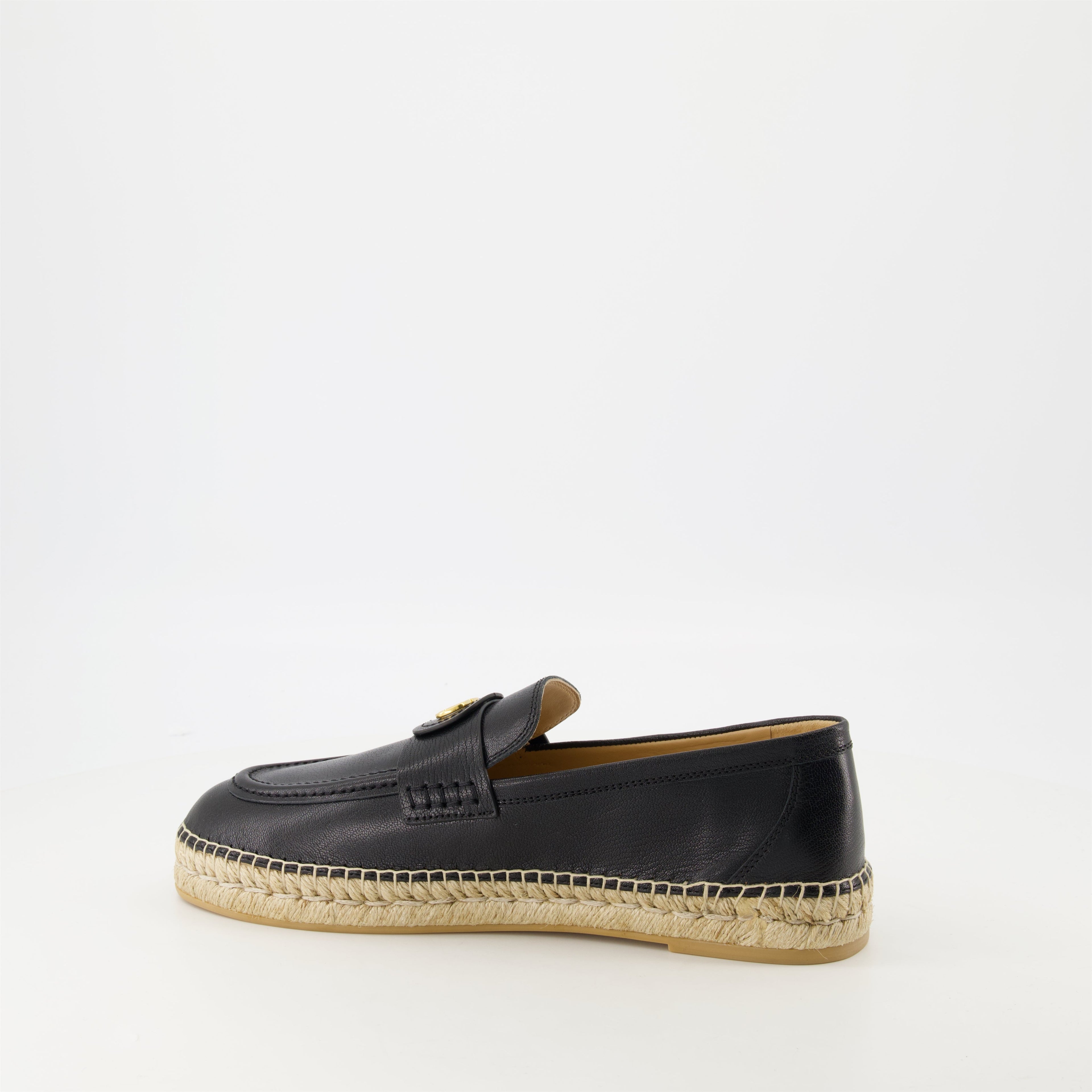 black leather espadrilles, VLogo espadrilles, designer footwear, slip-on espadrilles, Valentino Garavani