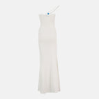 Christopher Esber dress, long white dress, sculpted bodice dress, elegant evening wear, Autumn-Winter collection