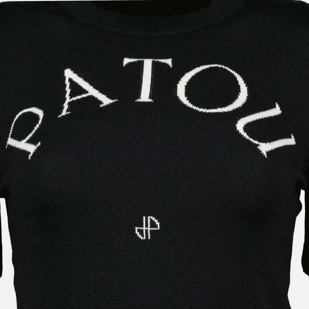 Patou knit sweater, black knitwear, Autumn-Winter collection, short sleeve sweater, embroidered logo top