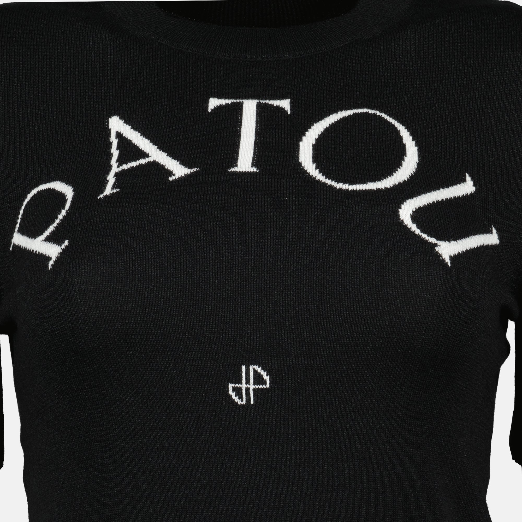 Patou knit sweater, black knitwear, Autumn-Winter collection, short sleeve sweater, embroidered logo top