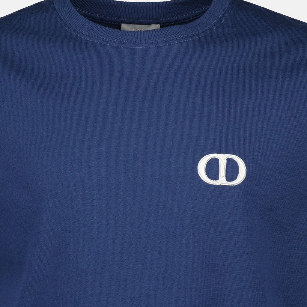 Dior T-shirt, CD Icon Tee, blue cotton T-shirt, men's casual wear, embroidered T-shirt