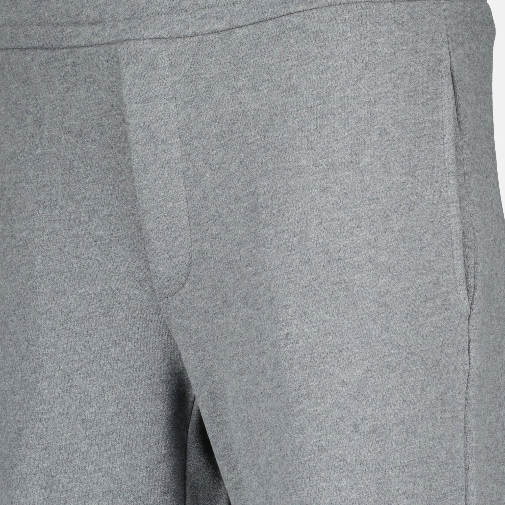 Moncler jogging bottoms, gray athletic wear, cotton fleece joggers, leather detail pants, casual stylish trousers