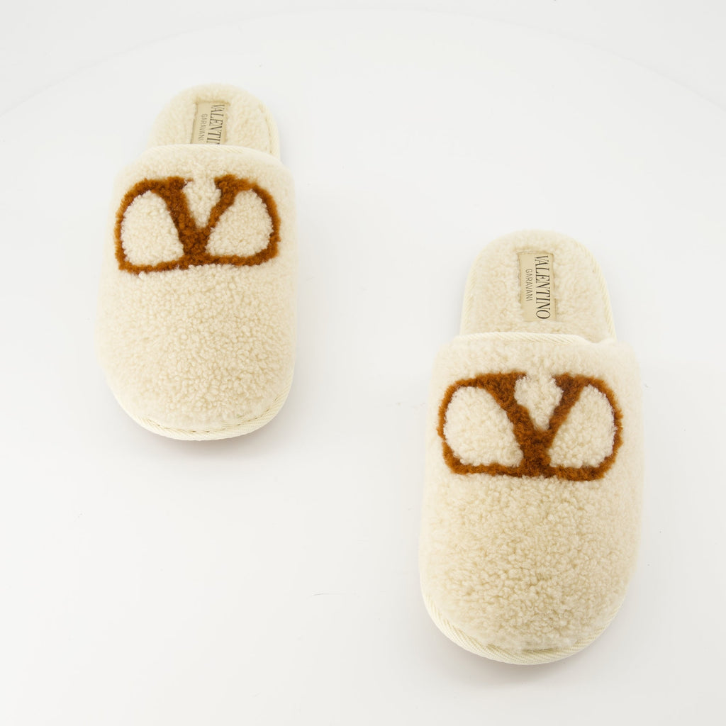 Valentino clogs, wool clogs, slip-on shoes, rubber sole clogs, VLogo clogs