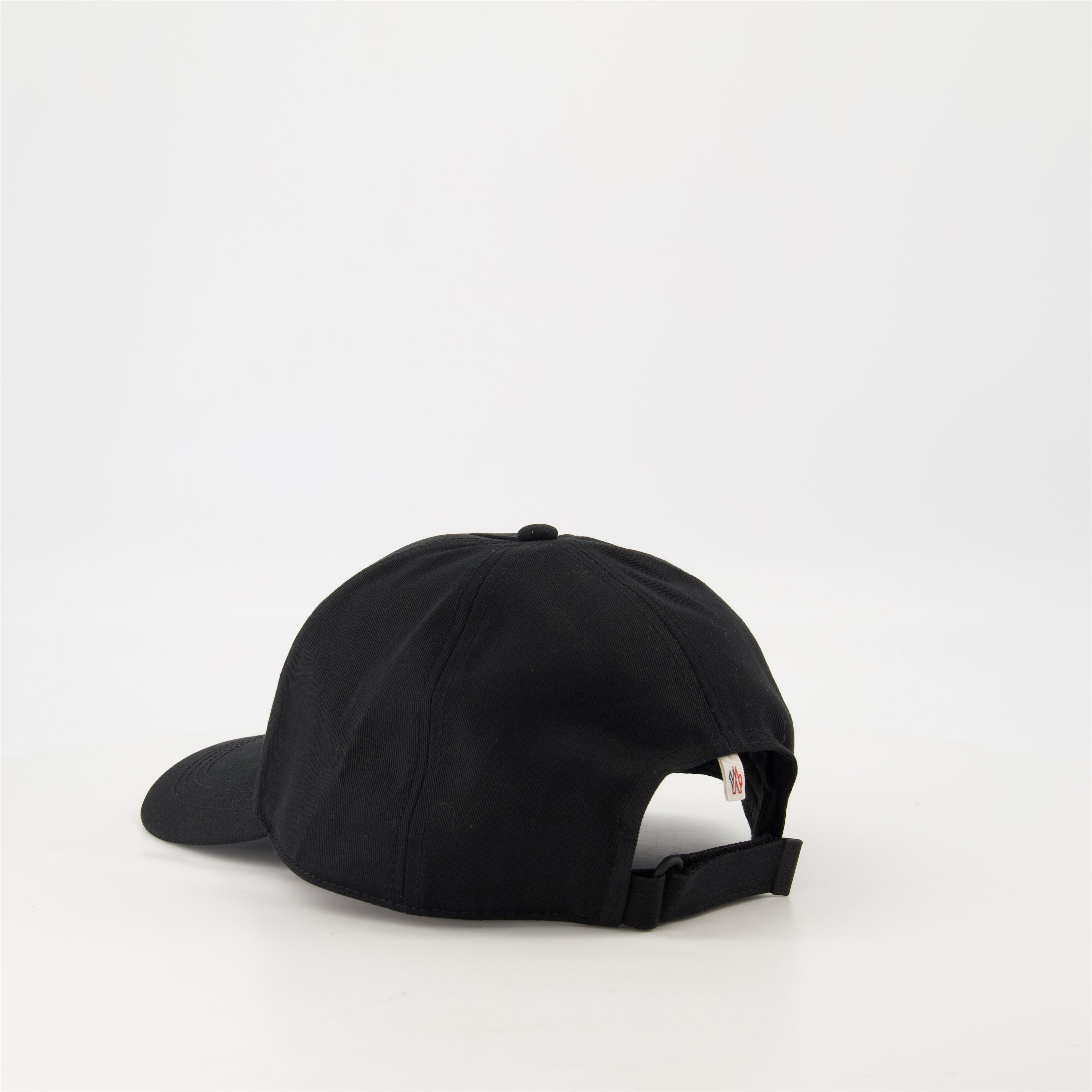 Moncler Grenoble, black cap, logo cap, cotton gabardine, adjustable cap