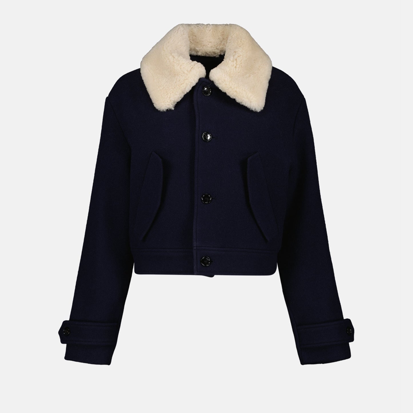 Shearling Collar Jacket, Wool Jacket Navy, Luxury Women's Jacket, AMI Paris Jacket, Autumn-Winter 2024 Fashion