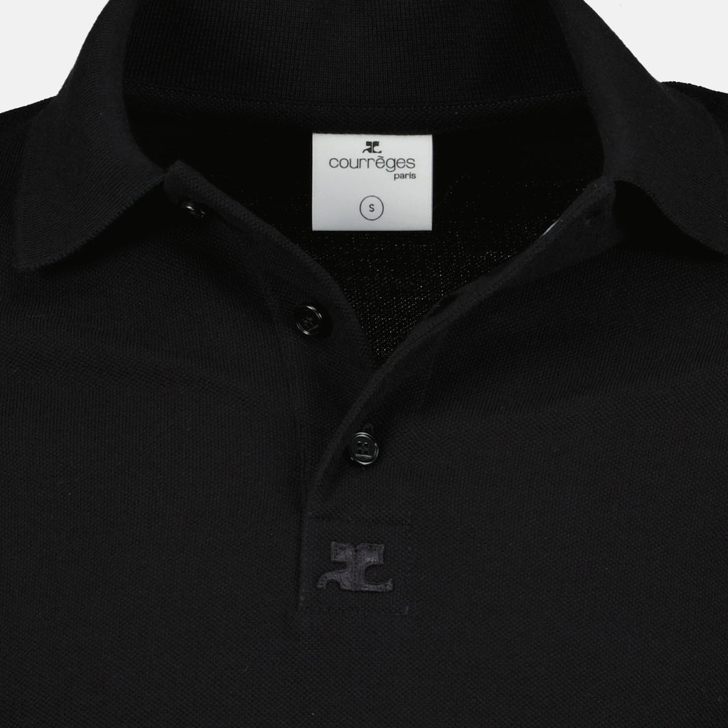 Image du polo en coton noir de Courrèges pour hommes - Saison printemps-été 2026 - Détail 2