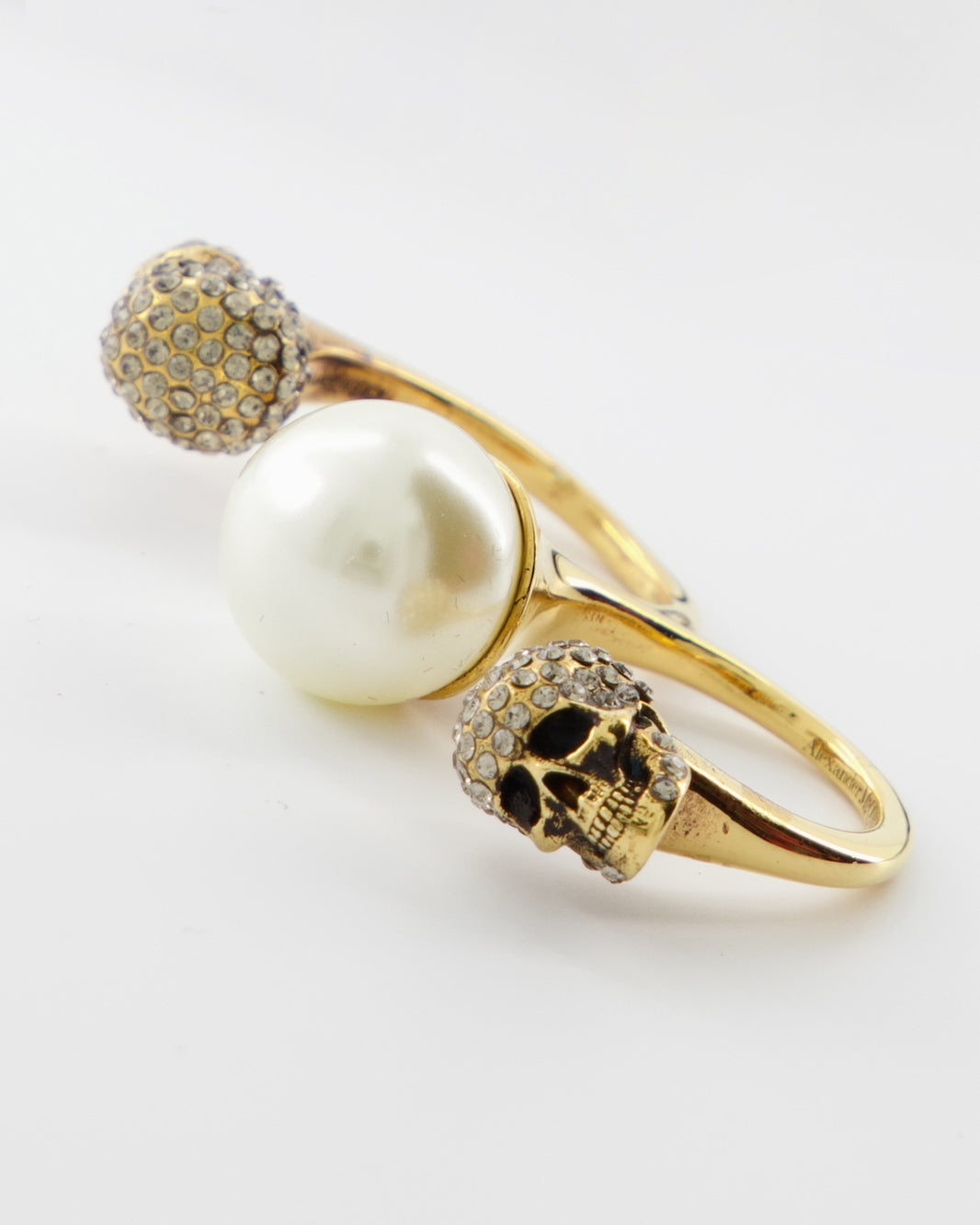 Alexander McQueen, Double Skull Ring, Pearl Ring, Luxury Jewelry, Women's Accessories