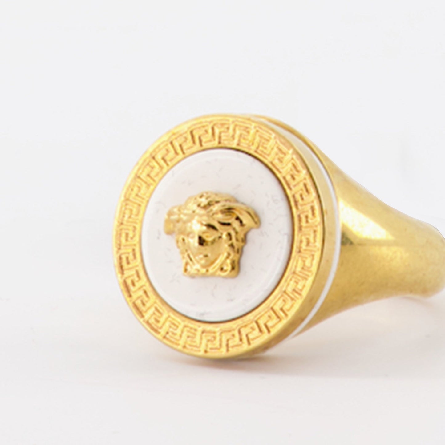 Versace, Medusa ring, white mother-of-pearl, luxury men's ring, designer jewelry