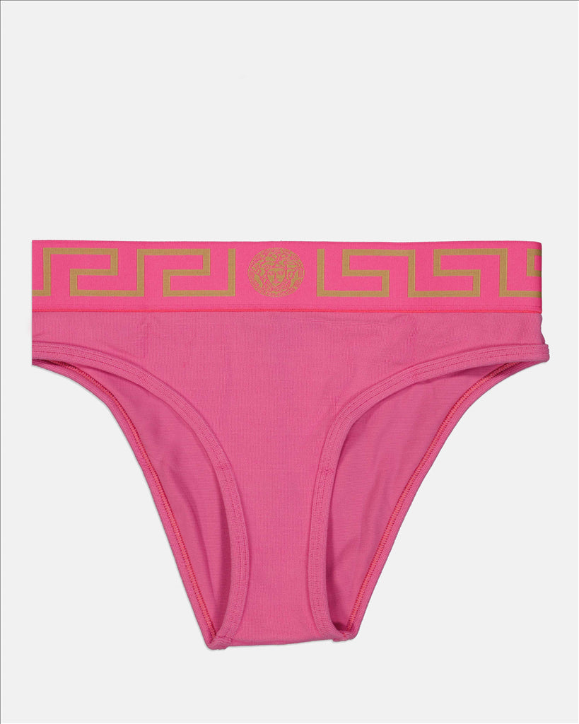 Pink Bikini Bottoms, Versace Bikini, Luxury Beachwear, Medusa Greca, Elegant Bikini