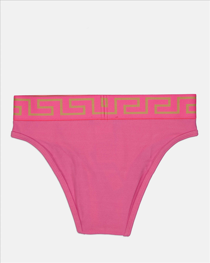 Pink Bikini Bottoms, Versace Bikini, Luxury Beachwear, Medusa Greca, Elegant Bikini