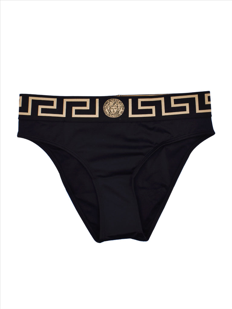 Versace bikini bottoms, luxury swimwear, black bikini, women's swimwear, designer swimwear