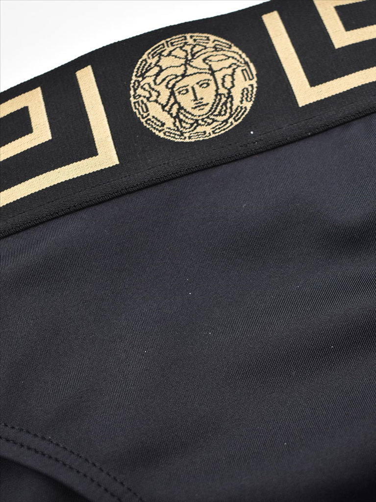 Versace bikini bottoms, luxury swimwear, black bikini, women's swimwear, designer swimwear