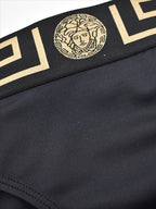 Versace bikini bottoms, luxury swimwear, black bikini, women's swimwear, designer swimwear