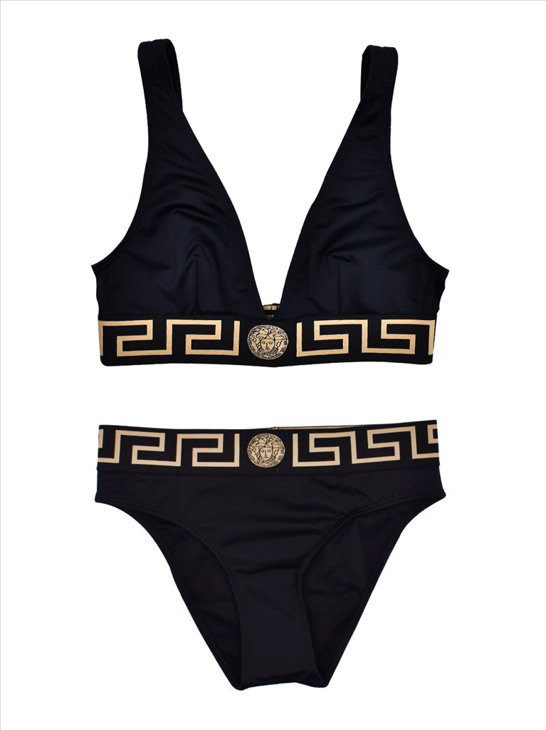 Versace bikini bottoms, luxury swimwear, black bikini, women's swimwear, designer swimwear