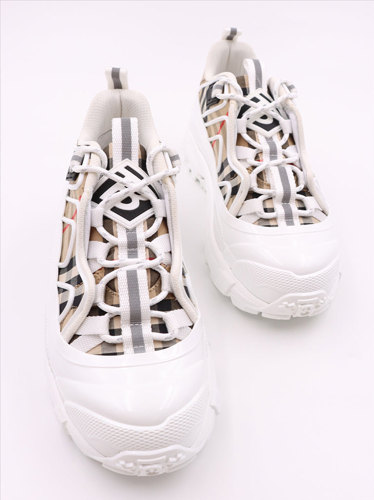 Burberry sneakers, luxury women's shoes, checkered sneakers, high-end footwear, Burberry Arthur shoes