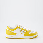 Prada sneakers, luxury men's shoes, yellow-white sneakers, trendy casual footwear, designer men's sneakers
