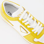 Prada sneakers, luxury men's shoes, yellow-white sneakers, trendy casual footwear, designer men's sneakers