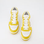 Prada sneakers, luxury men's shoes, yellow-white sneakers, trendy casual footwear, designer men's sneakers