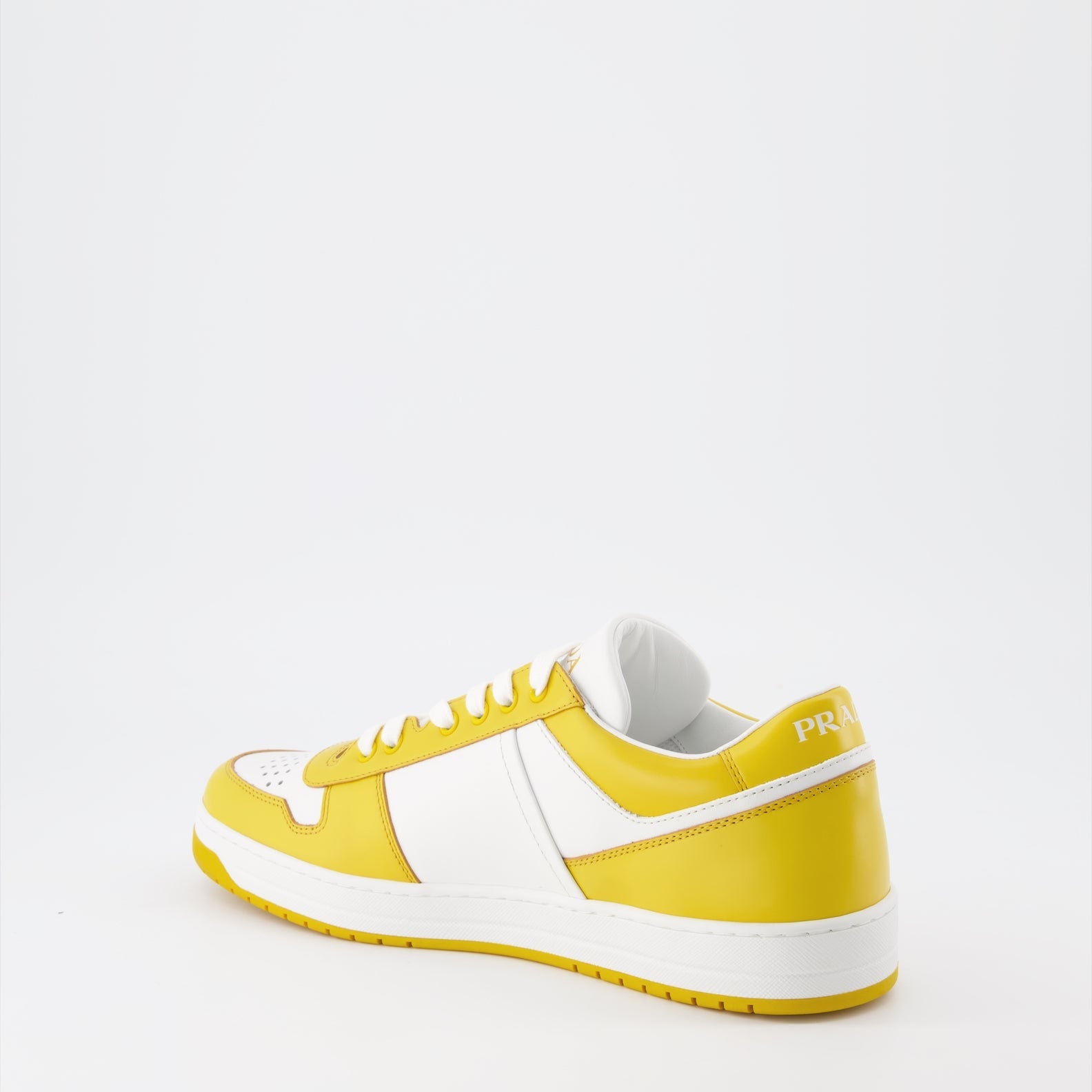 Prada sneakers, luxury men's shoes, yellow-white sneakers, trendy casual footwear, designer men's sneakers