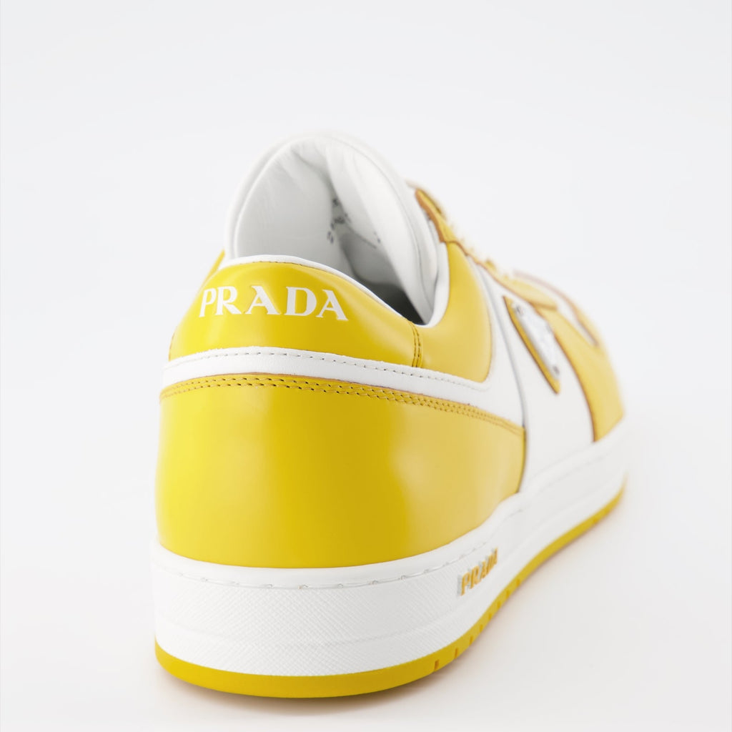 Prada sneakers, luxury men's shoes, yellow-white sneakers, trendy casual footwear, designer men's sneakers