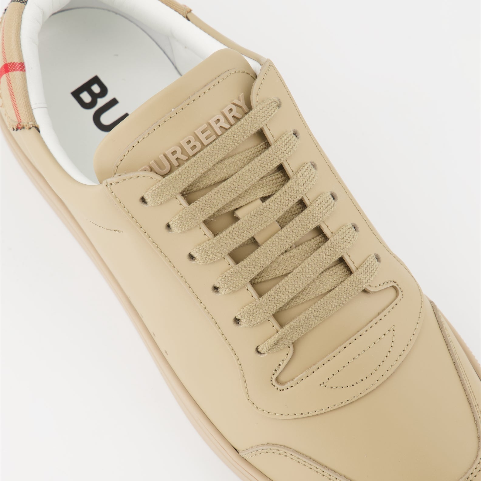 Burberry, Leather Sneakers, Check Pattern, Men's Luxury Sneakers, High-end Footwear