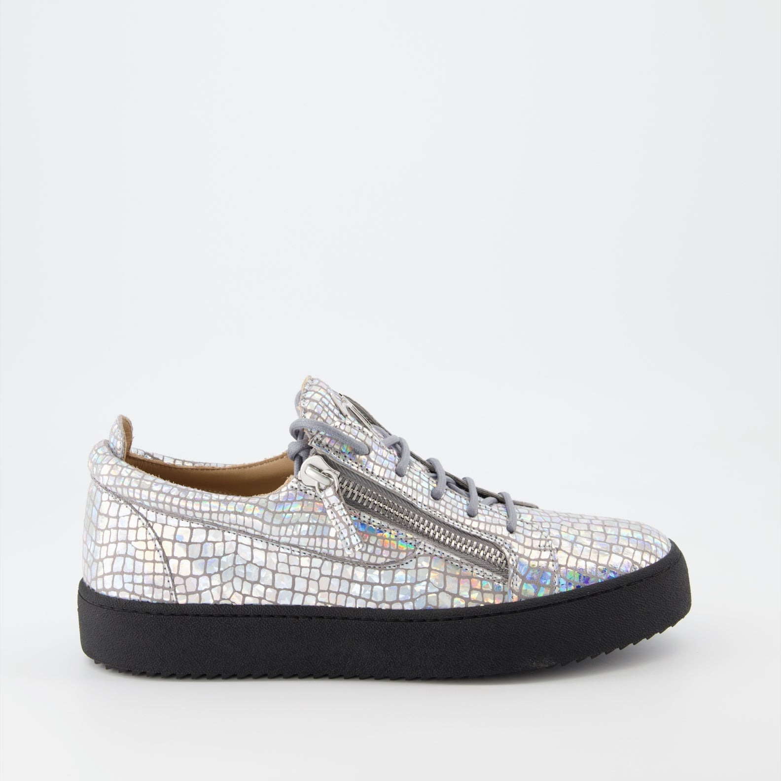 Giuseppe Zanotti, silver leather sneakers, luxury men's footwear, high-end sneakers, Frankie sneakers