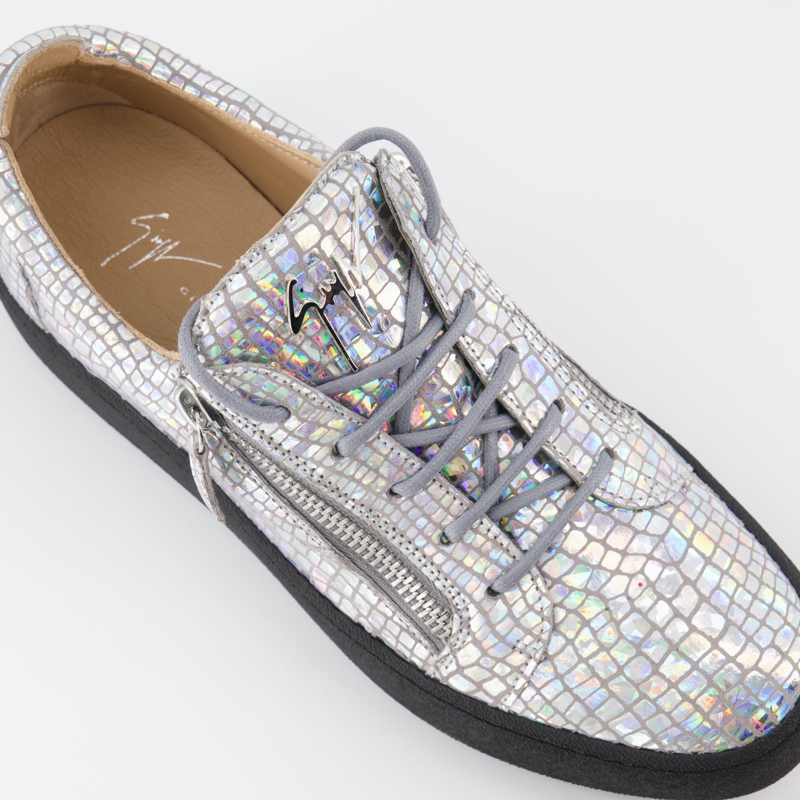 Giuseppe Zanotti, silver leather sneakers, luxury men's footwear, high-end sneakers, Frankie sneakers