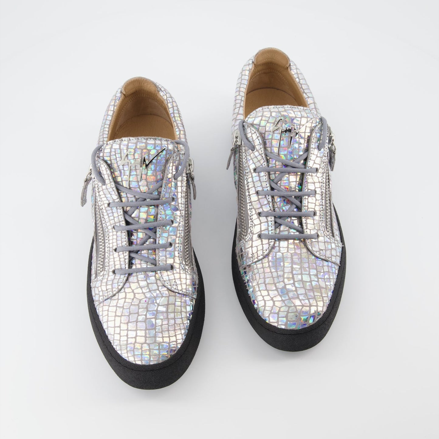 Giuseppe Zanotti, silver leather sneakers, luxury men's footwear, high-end sneakers, Frankie sneakers