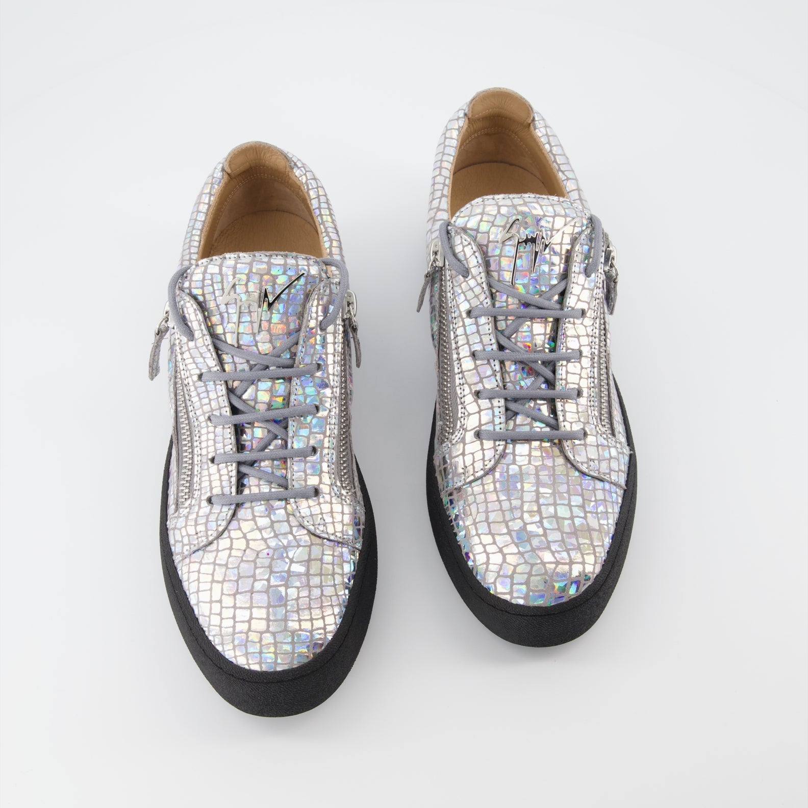 Giuseppe Zanotti, silver leather sneakers, luxury men's footwear, high-end sneakers, Frankie sneakers