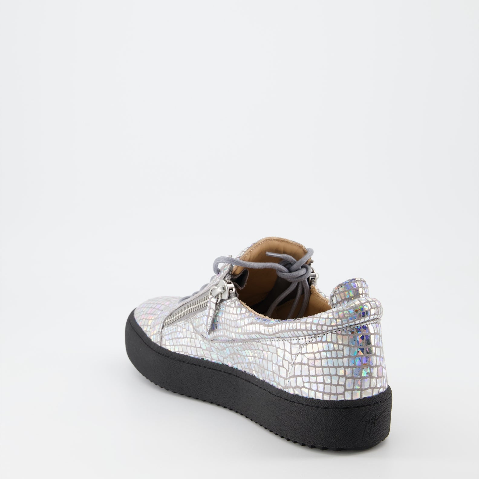 Giuseppe Zanotti, silver leather sneakers, luxury men's footwear, high-end sneakers, Frankie sneakers