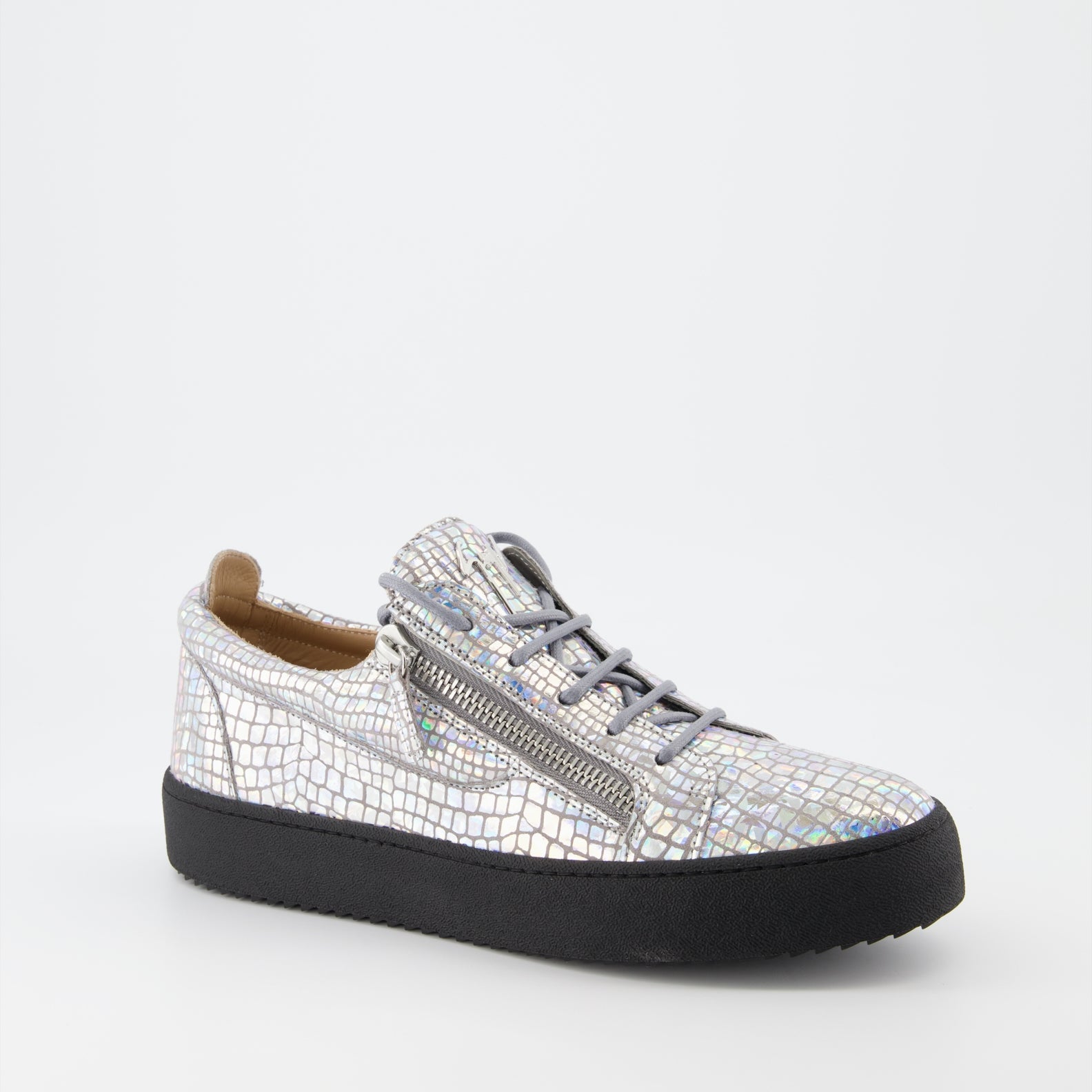 Giuseppe Zanotti, silver leather sneakers, luxury men's footwear, high-end sneakers, Frankie sneakers