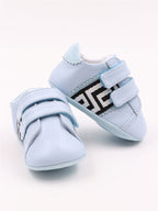 Versace kids sneakers, luxury children's footwear, designer shoes for kids, Greca pattern sneakers, blue Versace sneakers