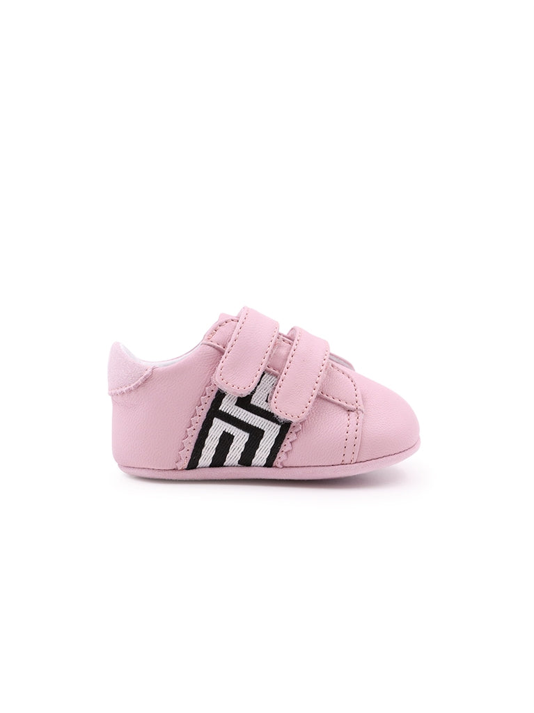 Versace kid's sneakers, Greca pattern shoes, luxury children's footwear, pink sneakers for kids, designer kid's shoes