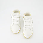 Giuseppe Zanotti sneakers, luxury women’s shoes, white-gold sneakers, high-end fashion, designer footwear