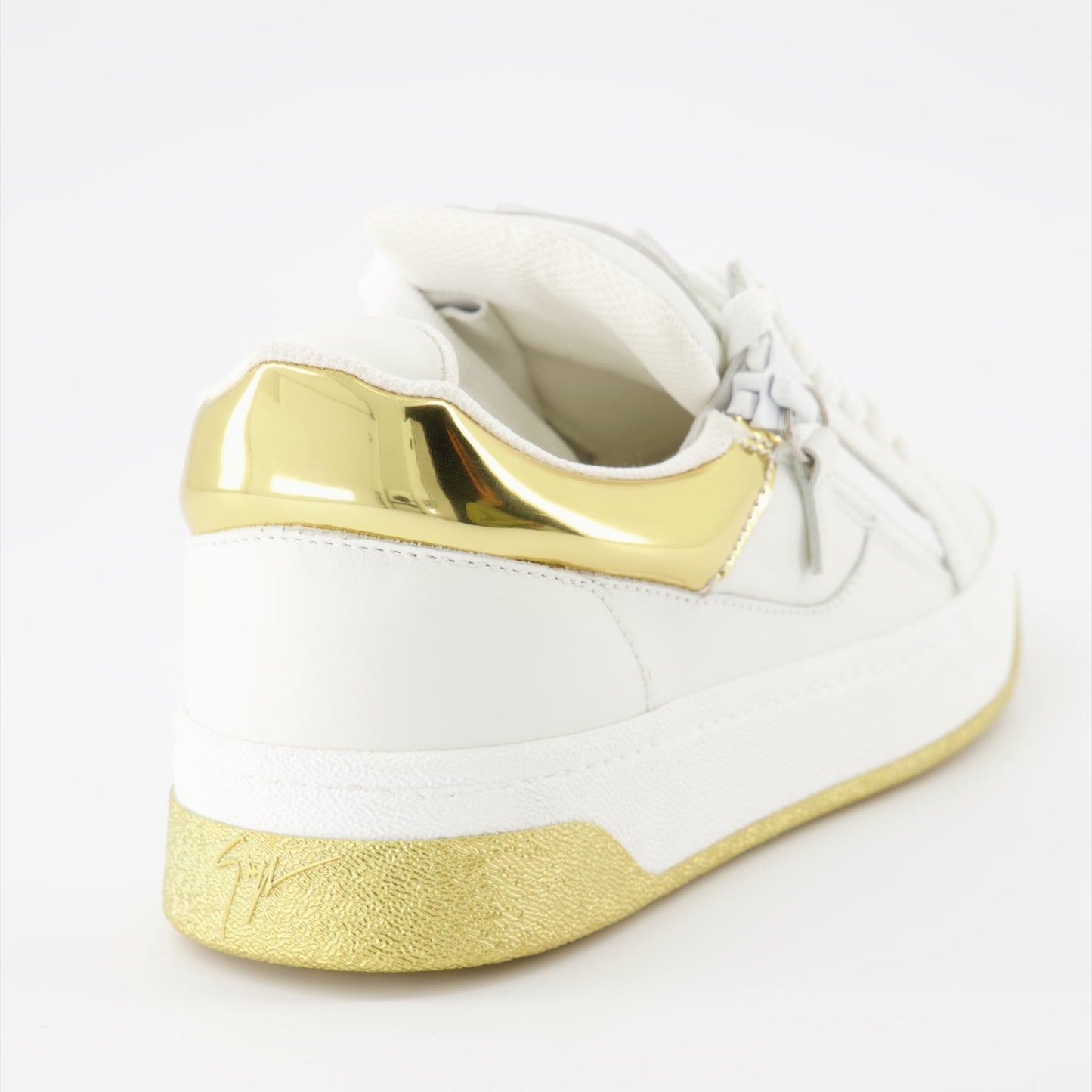 Giuseppe Zanotti sneakers, luxury women’s shoes, white-gold sneakers, high-end fashion, designer footwear