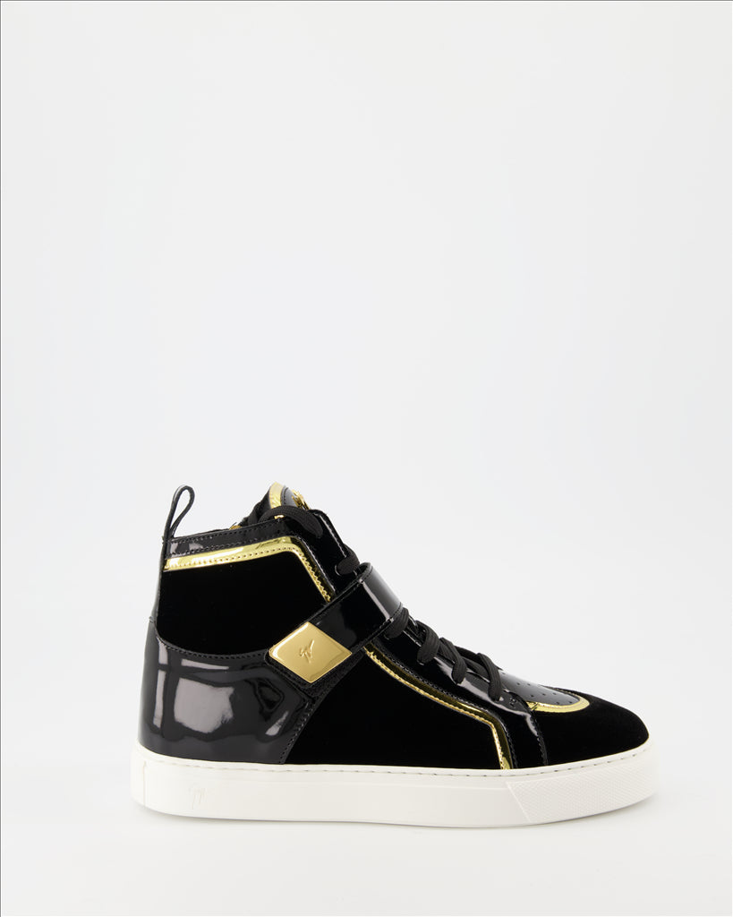 Giuseppe Zanotti sneakers, high-top leather sneakers, luxury women's sneakers, designer footwear, elegant sneakers