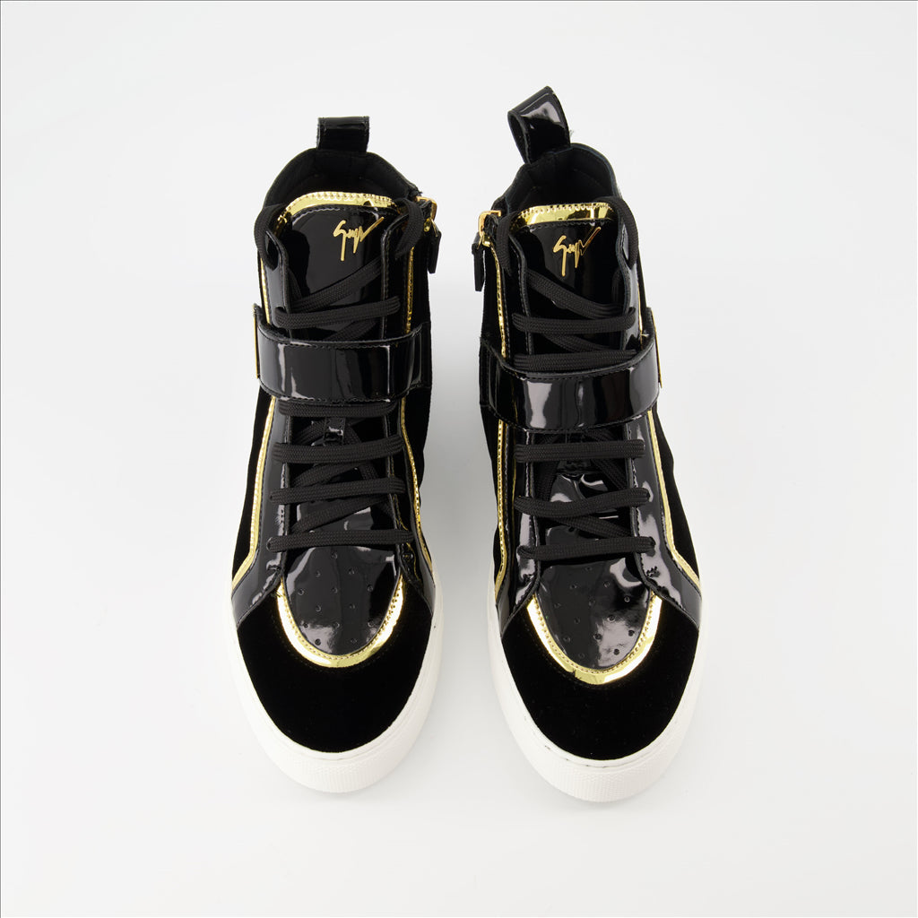 Giuseppe Zanotti sneakers, high-top leather sneakers, luxury women's sneakers, designer footwear, elegant sneakers