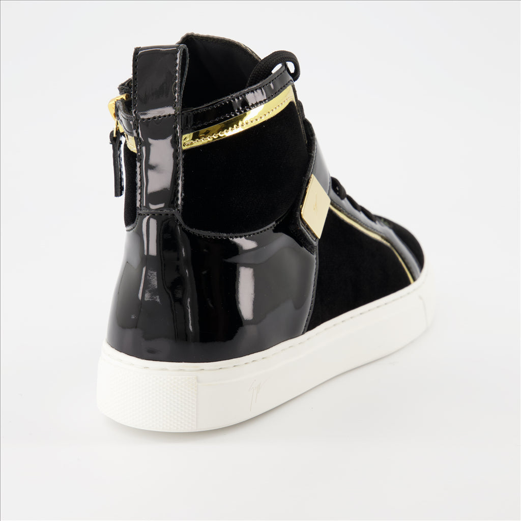 Giuseppe Zanotti sneakers, high-top leather sneakers, luxury women's sneakers, designer footwear, elegant sneakers