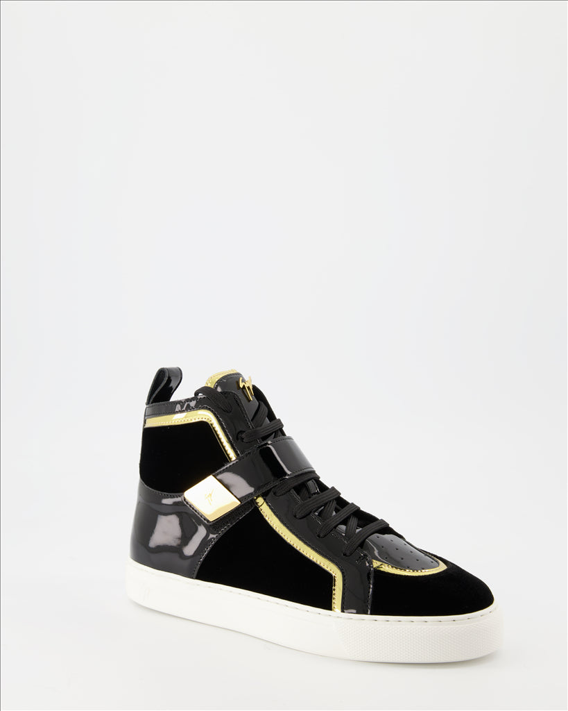 Giuseppe Zanotti sneakers, high-top leather sneakers, luxury women's sneakers, designer footwear, elegant sneakers